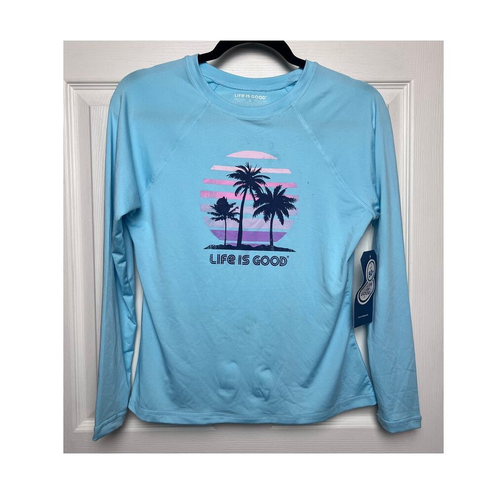 Life is Good Sun Shirt Women's Long Sleeve Light Blue UPF 50+ Size Small